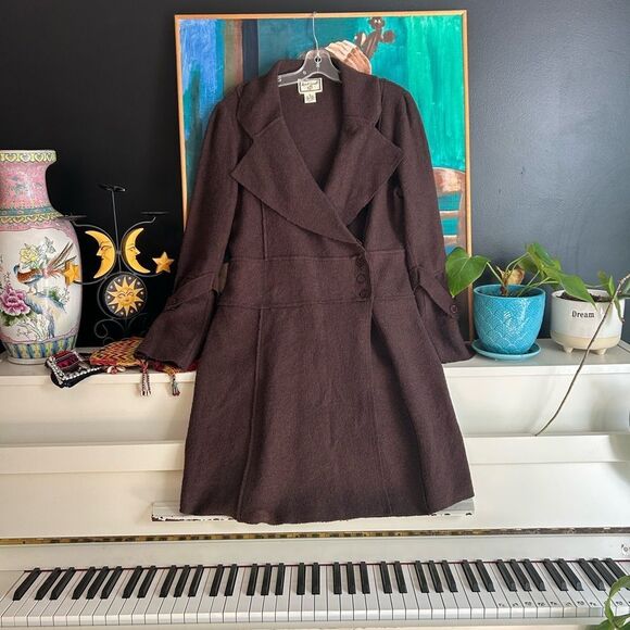 April Cornell 90s Chocolate Brown Long Sleeve Sweater Cardigan M Wool Vintage - Picture 2 of 16